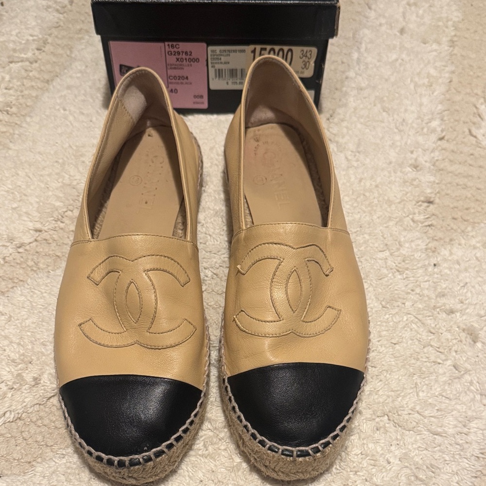 CHANEL Beige and Black Espadrilles